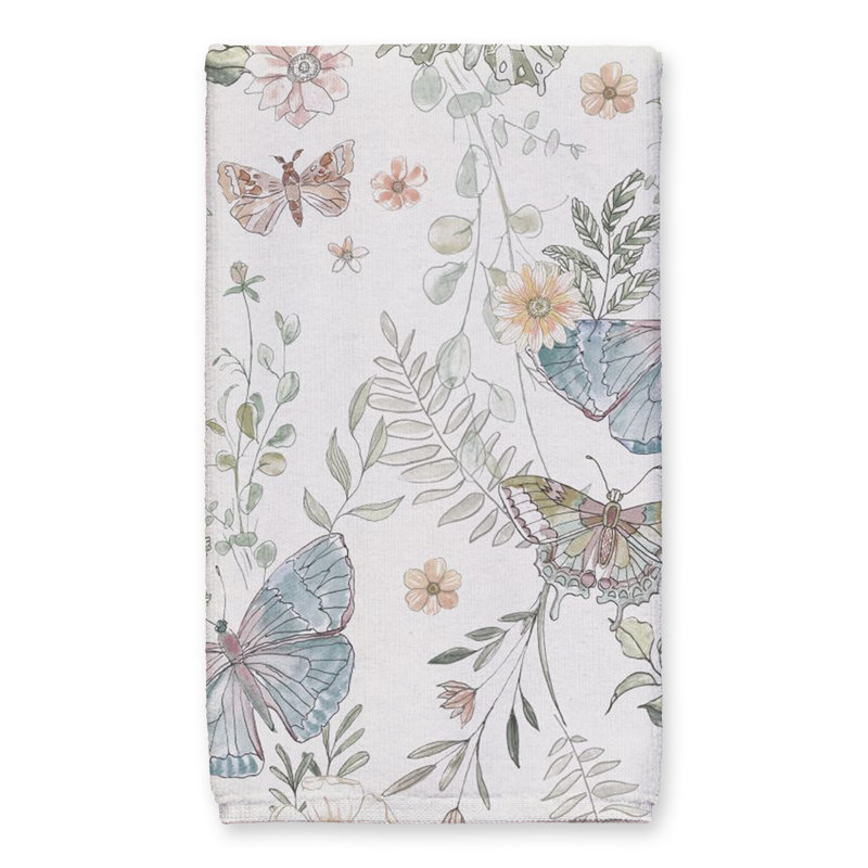 Cotton Floral Tea Towel Kitchen Towel, Cream
