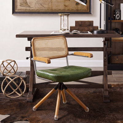 Bonneau Leather Swivel Rattan Back Home Office Task Desk Chair