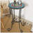 Patio Side Table With Shelf,Blue+Black