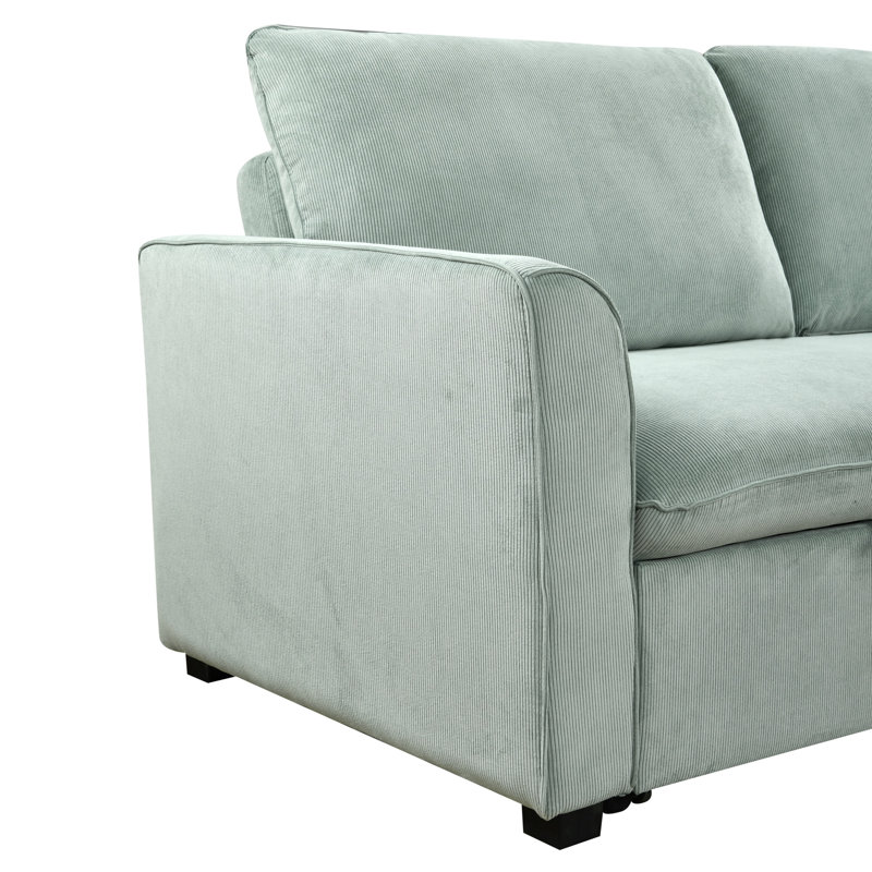 Canapé-lit convertible grand format à accoudoirs carrés de 78 po Tekeyla, Tissu vert pâle, H 38 po x l 78 po x P 37 po
