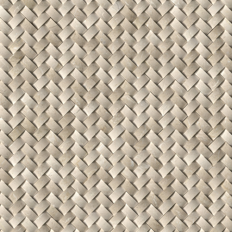 Crema Marfil Herringbone 12 in. x 12 in. Polished Marble Mosaic Wall Tile, Crema Marfil