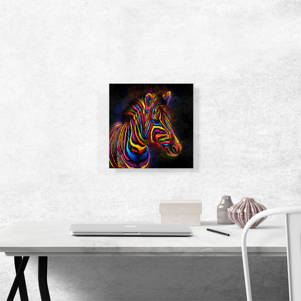 " Zebra Colorful Stripes Africa " Painting Print ARTCANVAS