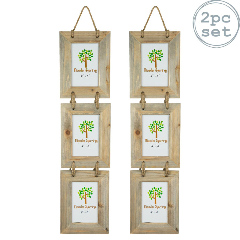 Nicola Spring - Rustic Wooden Hanging 3 Photo Frames - 4 x 6" - Natural