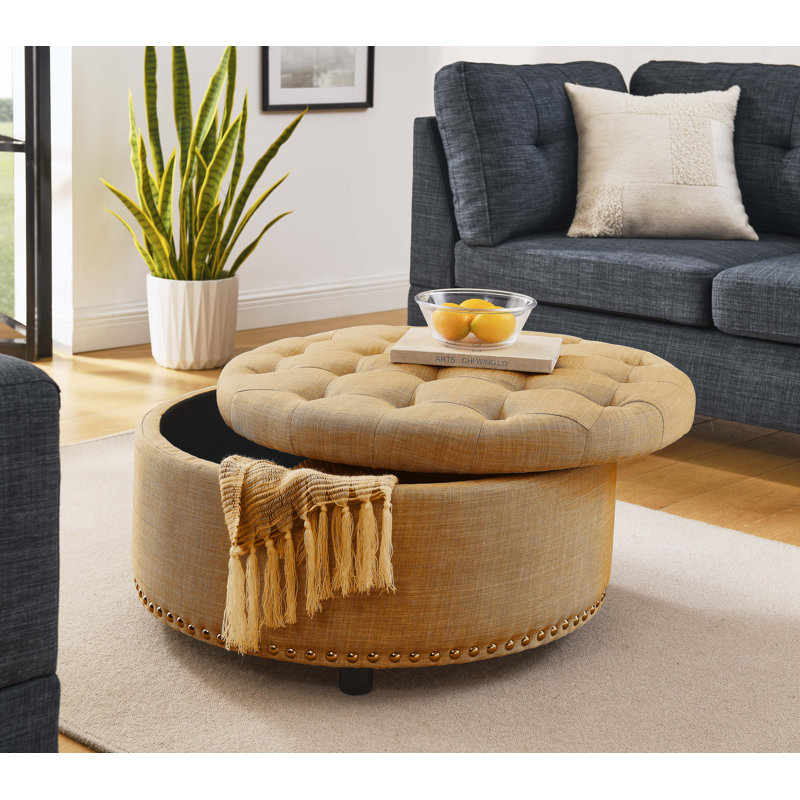 Banc de rangement rembourré capitonné avec compartiment de rangement caché, Orange