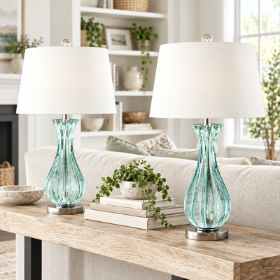 Ursuline 25.5" H Glass Table Lamp with Chrome Base