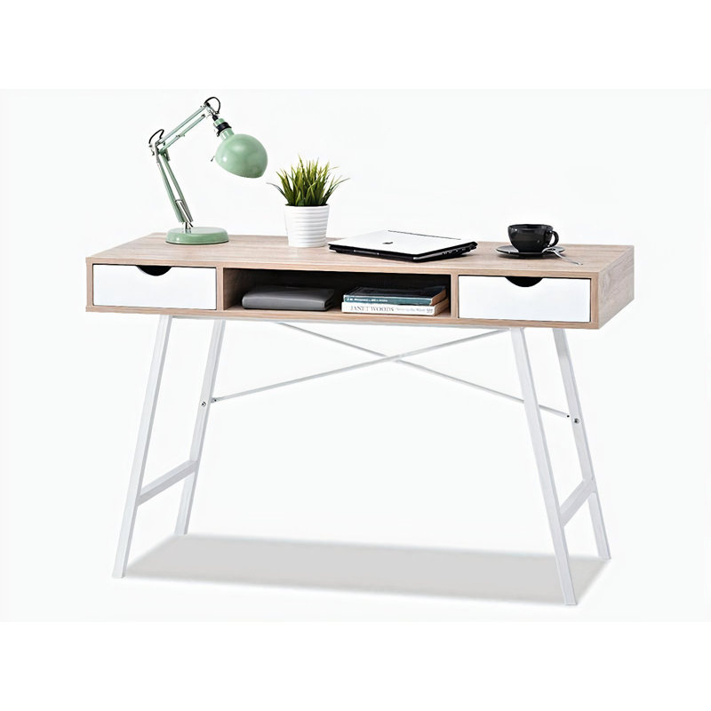 Kahle Metal Base Writing Desk, White, Oak/White