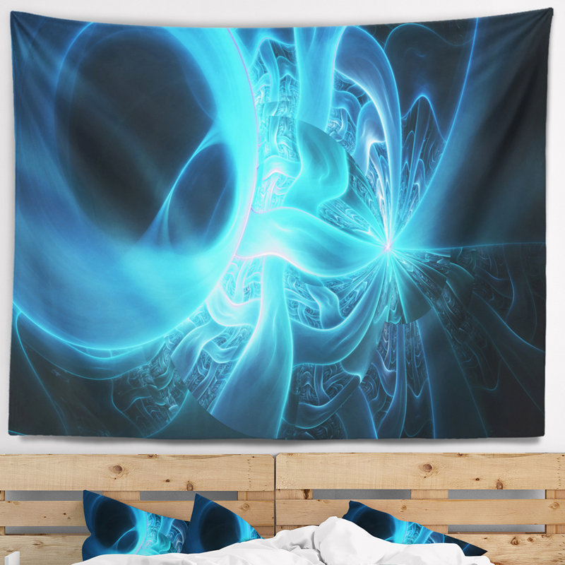 Abstrait brillant bleu vif sur tapisserie noire, H 78 po x l 92 po