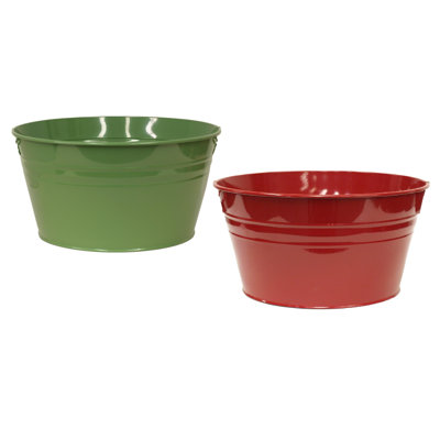 Enameled Galvanized Steel Planter, Set Of Two