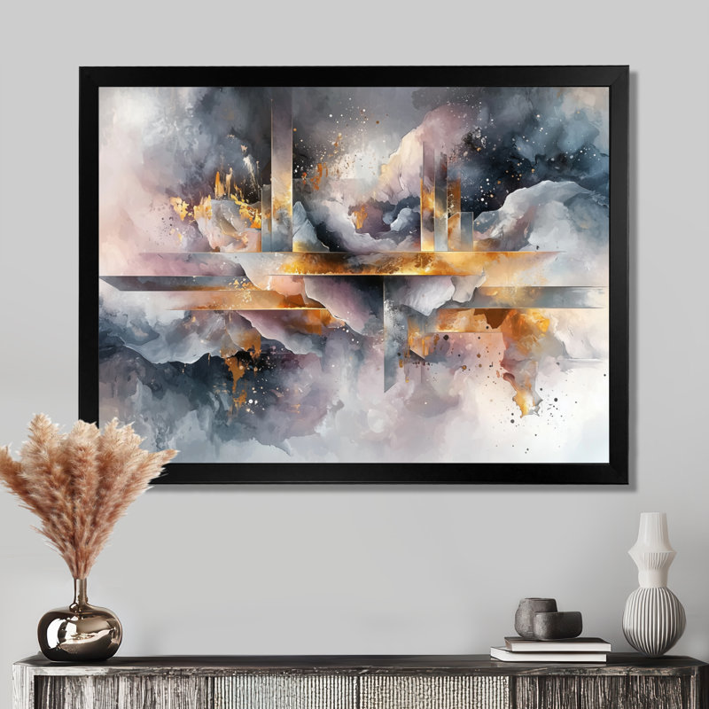 Geometric Ink Pulse IV - Constructivism Wall Art, Single Picture Framed, 34" H x 44" W, Black