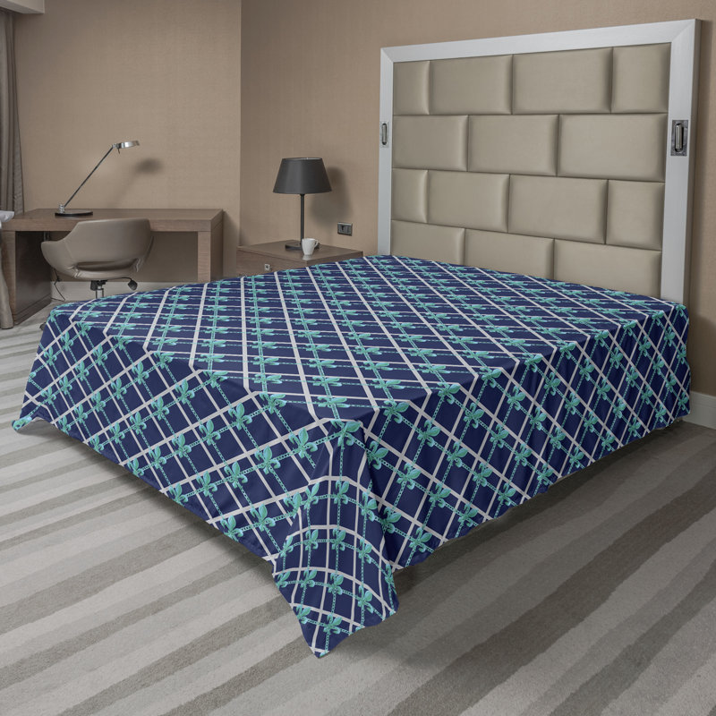 Drap plat Ambesonne Fleur De Lis Motifs aquatiques modernes bleu nuit turquoise