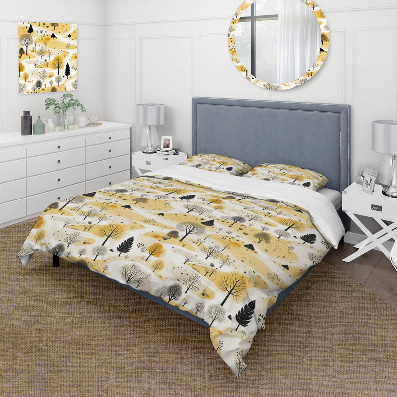 Literie Autunm jaune paysage minimaliste III, Housse de couette pour très grand lit et 2 très