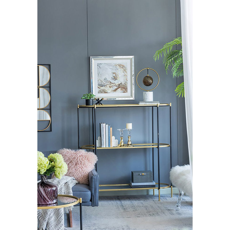Metal Console Table, Mirrored Shelf