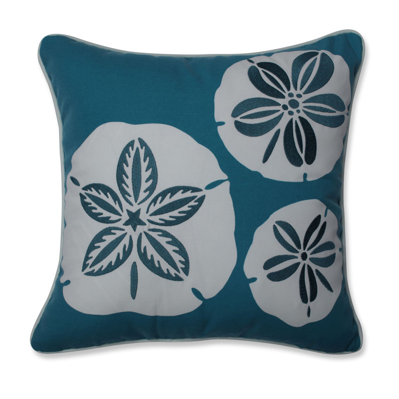 Teal and Off-White Embroidered Square Throw Pillow