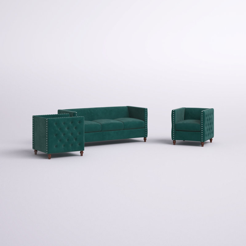 Ensemble de salon 3 velours Shawn Shawn, Velours vert