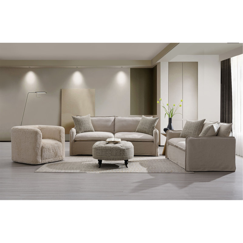 Ensemble de salon en tissu à motif Upendo, beige sable et lin beige