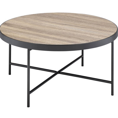 Table basse ronde en bois de style industriel avec garniture grise et noire de style industriel avec garniture en métal, noir, support solide