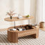 Table basse ovale à plateau relevable en bois brun avec rangement caché pour le salon