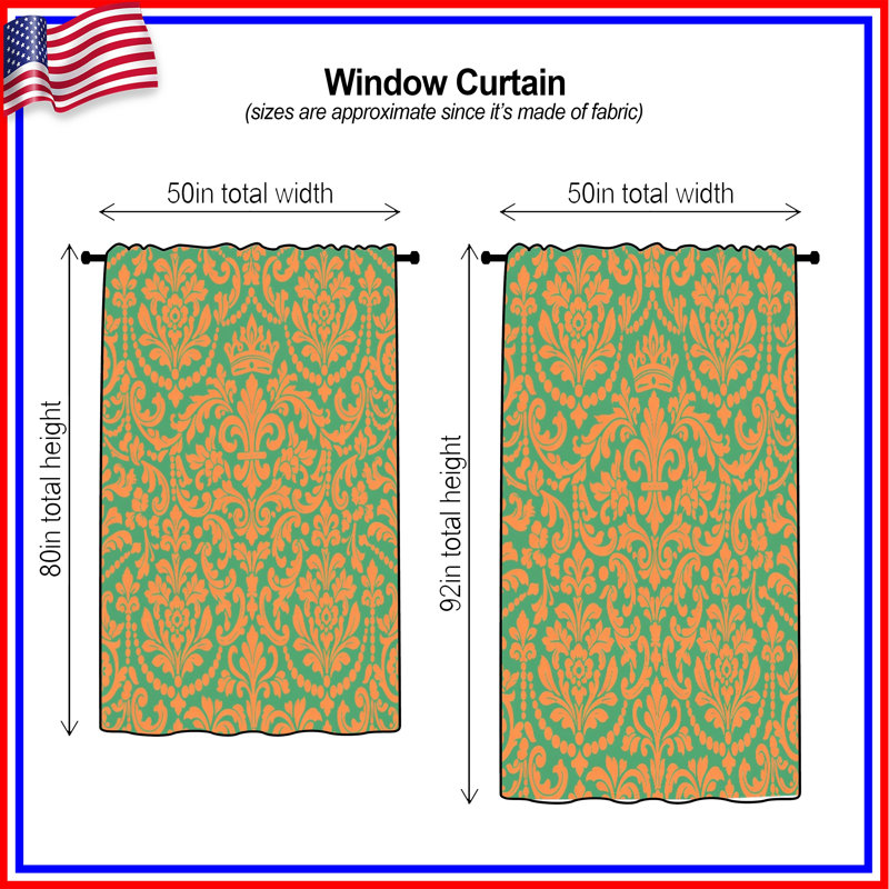 Rideaux orange et vert damas, Blockout, 50" x 92" - 1 Panel