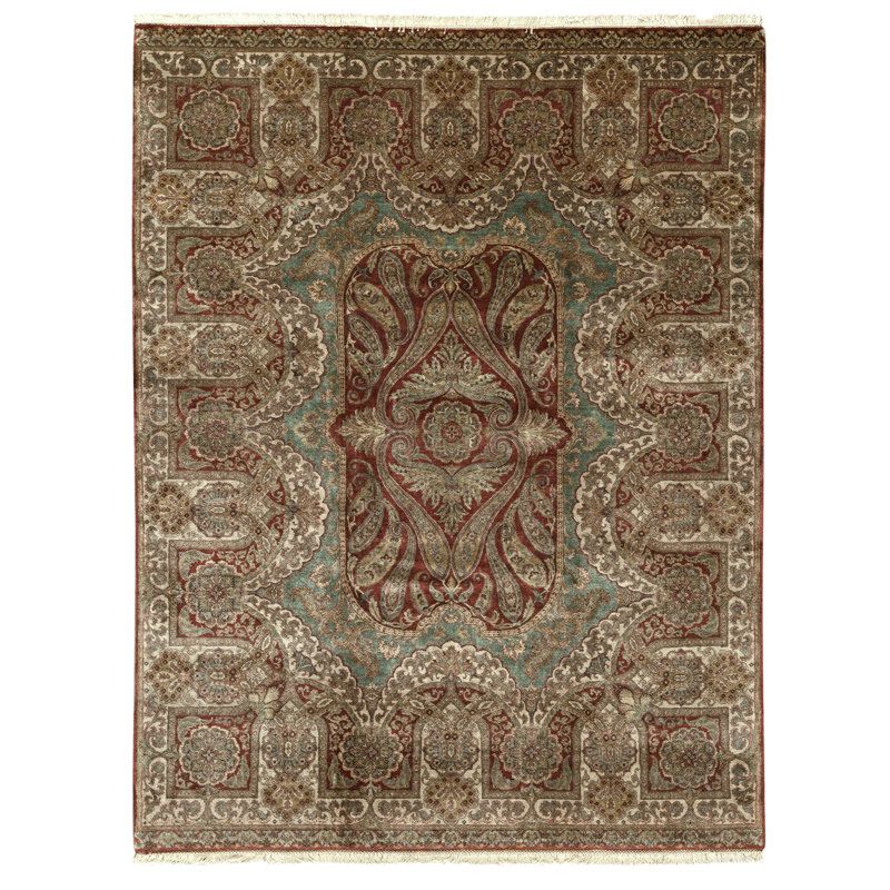 High-Quality Hand-Knotted Red And Cream Area Rug