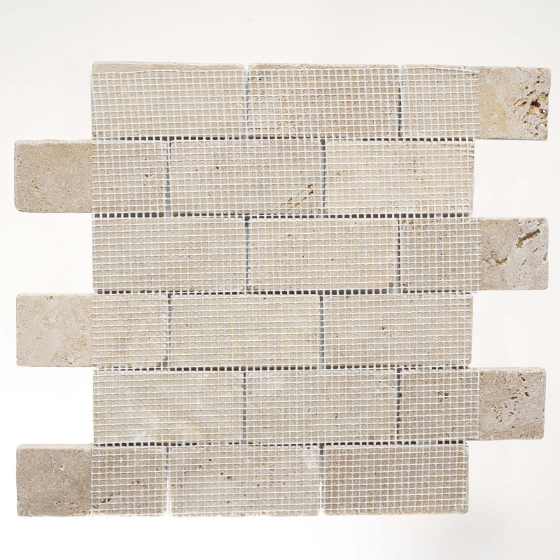 Split Face 0.63" x 12" Travertine Brick Joint Mosaic Wall & Floor Tile