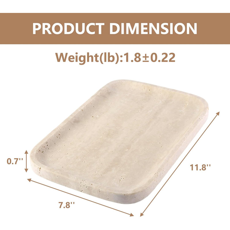 Beige Travertine Vanity Tray - Decorative Countertop Organizer for Dresser, Bathroom, Kitchen Sink | Jewelry & Perfume Holder