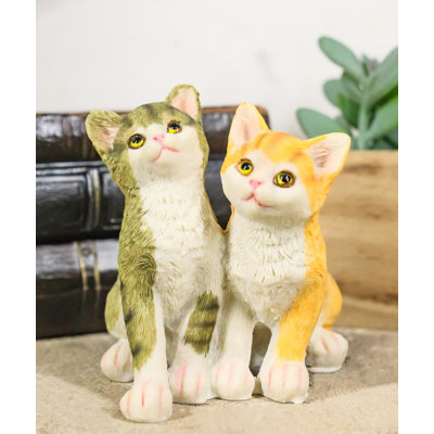Realistic Animal Pets Sitting 2 Tabby Cats Collectible Figurine