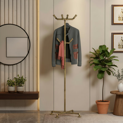 Retro Gold Industrial Style Metal Coat Rack, With 6 Hooks For Convenient Hanging, Independent Heavy-Duty Design, Sturdy And Durable, Suitable For Various Spaces.