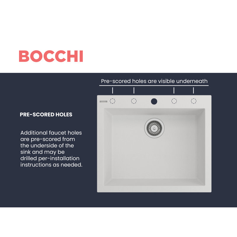 Campino Single Basin Kitchen Sink, 8" H x 20" W x 24" L
