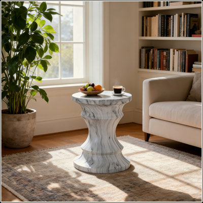 Tables de bout d'extérieur pour le patio, table d'appoint de jardin en faux terrazzo, petite table d'appoint ronde moderne pour l'extérieur, tabouret de jardin en souche d'arbre pour l'intérieur et l'extérieur