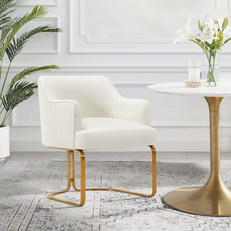 Chaise d'appoint de salle à manger rembourrée Raya, Crème, crème