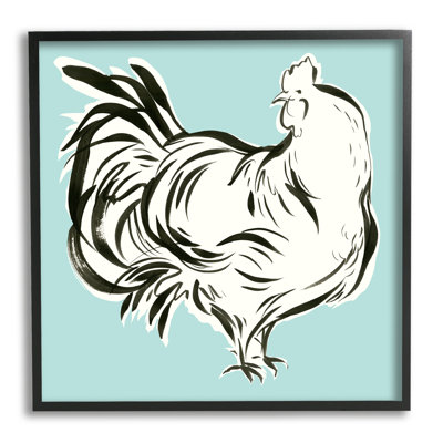 Poule abstraite encadrée sur bois par Laura Marr, impression