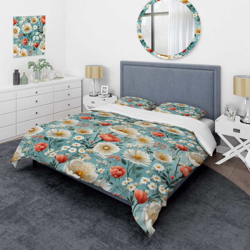 Ensemble de housse de couette Retro Blooms Pastel Colors IV, Housse de couette pour très grand lit et 2 très