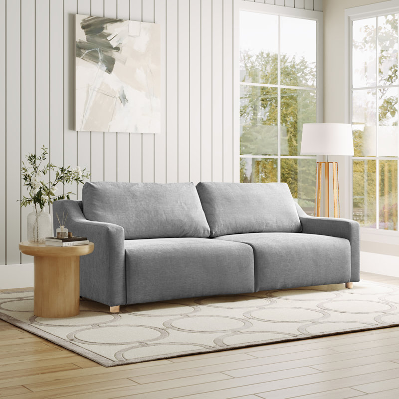 Serta Gabi 90.2" Queen Size Convertible Sleeper Sofa, Lift and Fold Wall Hugger, Chenille, Light Grey