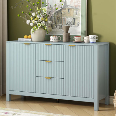Entryway Cabinet With Wave Design - 3 Adjustable Shelves, 3 Drawers & Soft-Close Doors, Storage Console Table With Metal Handles