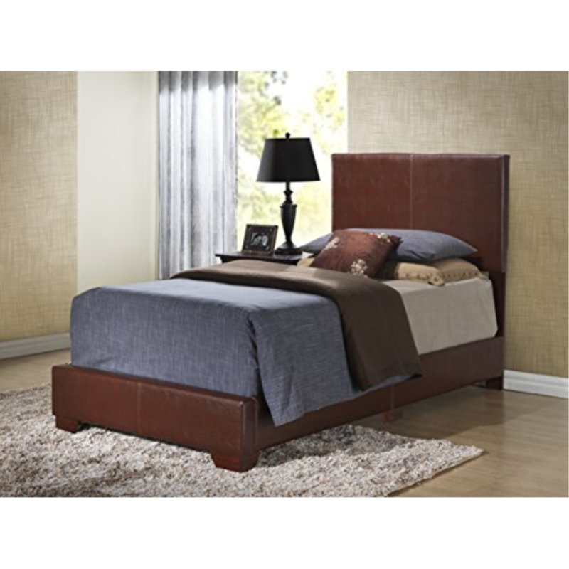 Upholstered Low Profile Standard Bed, Twin, Tan