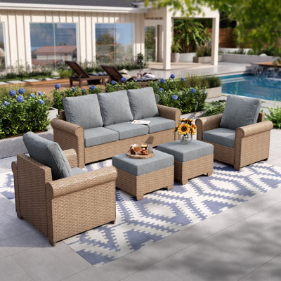 Rattan 7 - Person Seating Group with Cushions