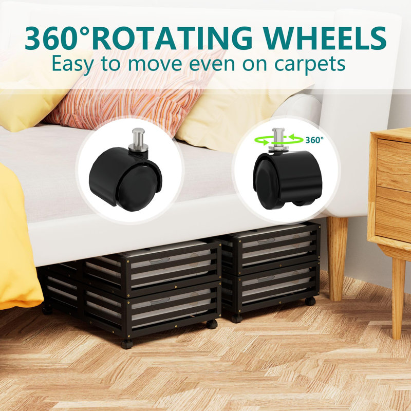 Black Bamboo Stackable Underbed Storage with Wheels, 2-Pack