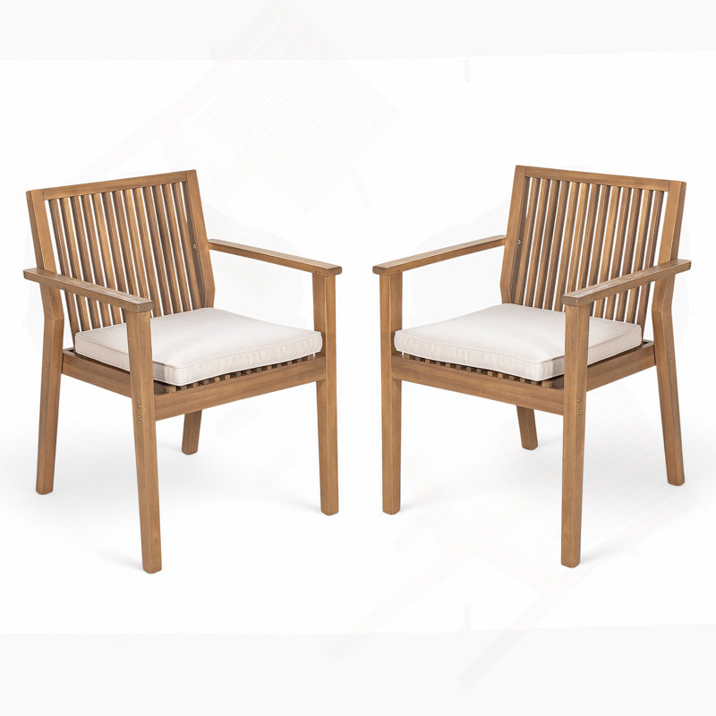 Ensemble de 2 chaises de patio en bois d'acacia robuste, siège imperméable confortable, capacité de 400 lb, structure de couleur brune