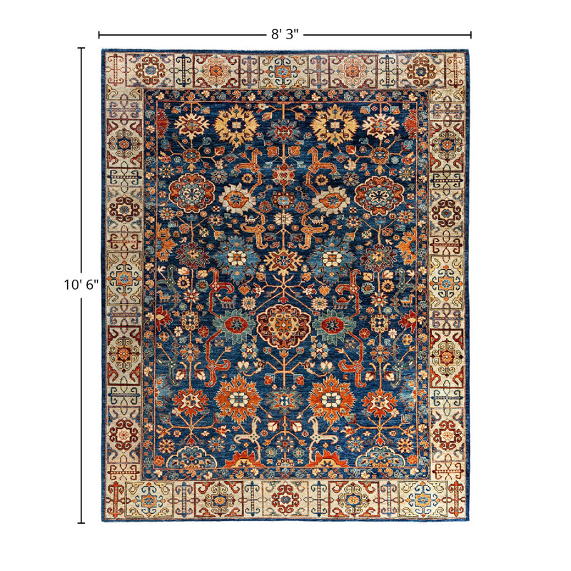 Tapis unique noué à la main Serapi - bleu, 8 pi 3 po x 10 pi 6 po