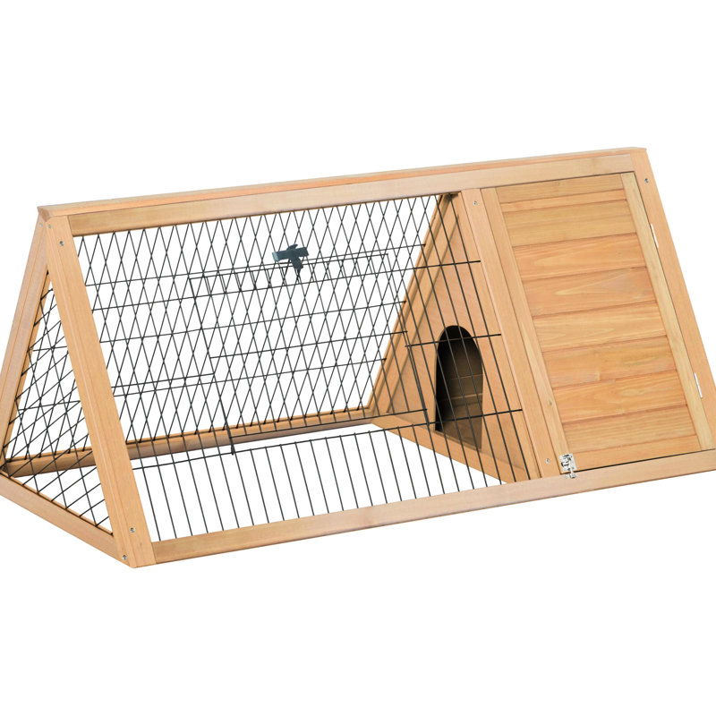 Cage à lapin en bois avec couloir extérieur et fil de ventilation, 46 po x 24 po, jaune - Portable pour petits animaux