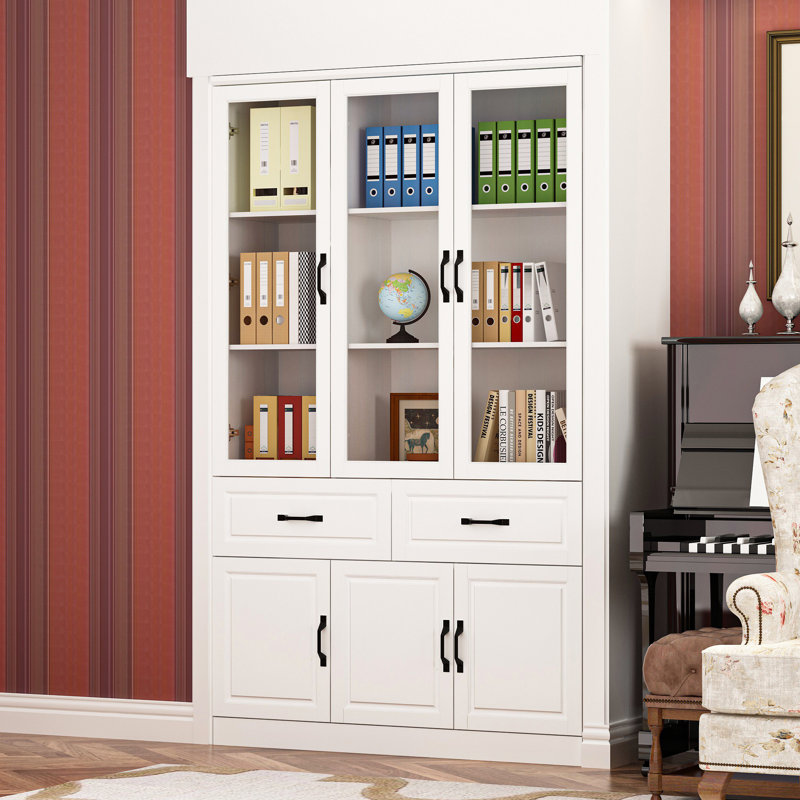 Tullus 6-Door Office Storage Cabinet With 2 Drawers, 3 Glass Doors, Multiple Shelves