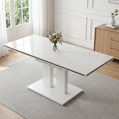 Extendable Kitchen Dining Table, Rectangular White Dining Table