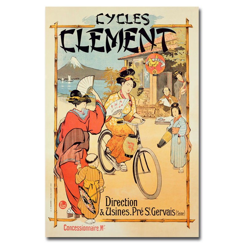 « cycles clement », affiche rétro sur toile, H 24 po x l 16 po x P 2 po