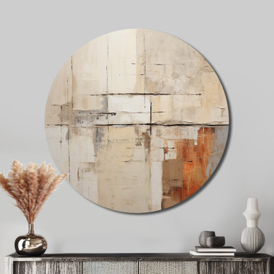 Abstrait collage brun beige sur route - Art abstrait rond en métal