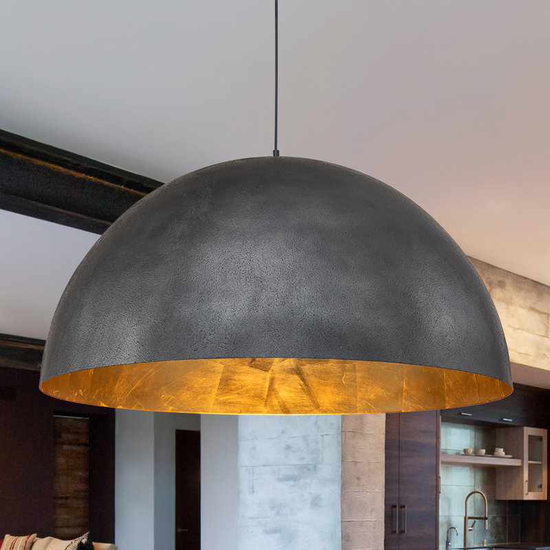 Industrial Oversized Large Metal Dome Pendant, Black, 16.1" H x 31.5" W x 31.5" D, 3 Lights