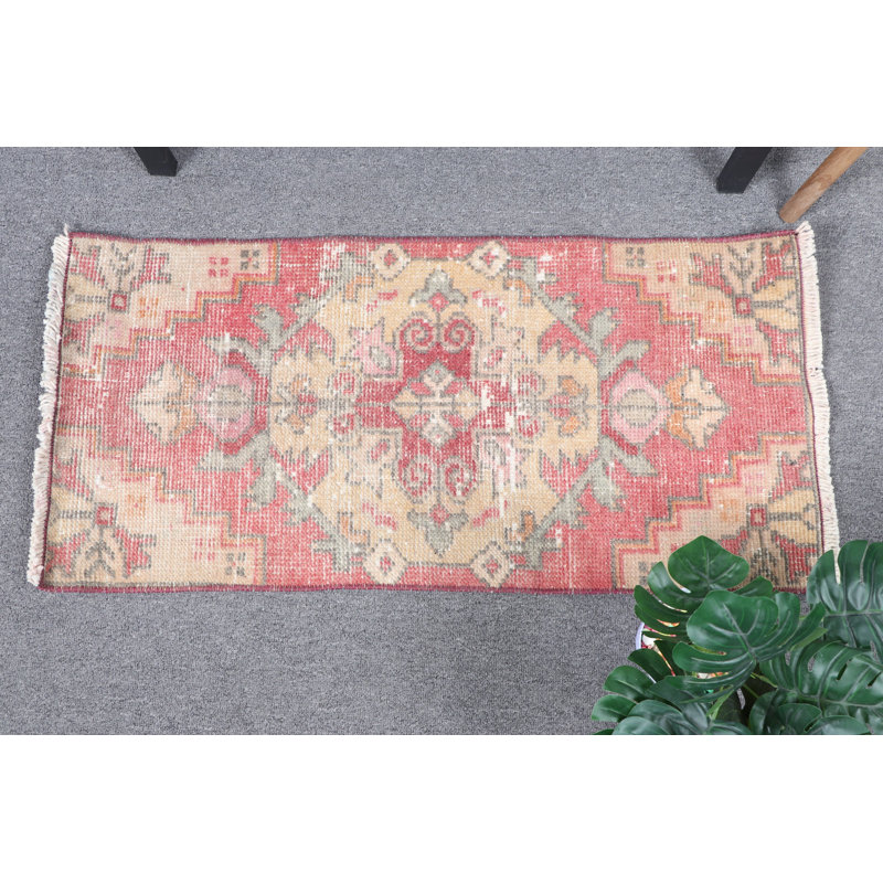 Handwoven Turkish Oushak Small Wool Rug in Vibrant Red Ideal for Bath and Entryway Decorative Accent
