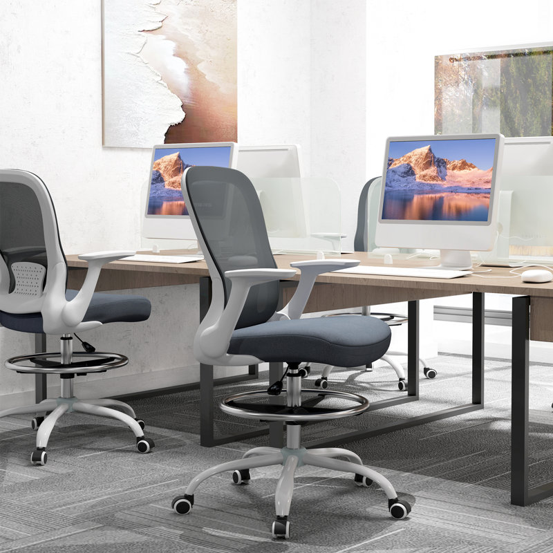 Latitude Run Mesh Drafting Chair, Grey, White