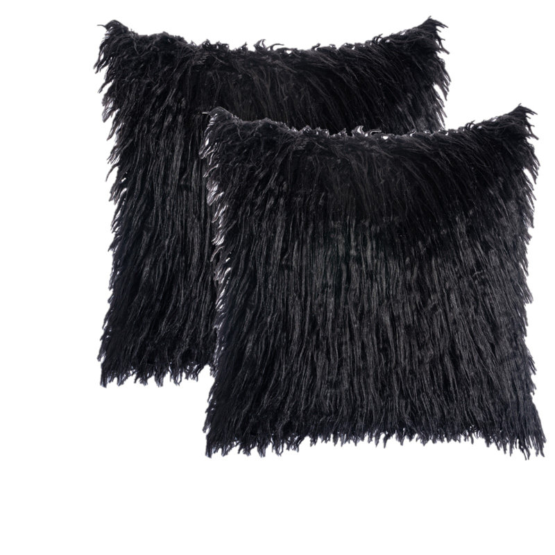 Housse de coussin carré en fausse fourrure seulement, 16 po x 16 po, Noir