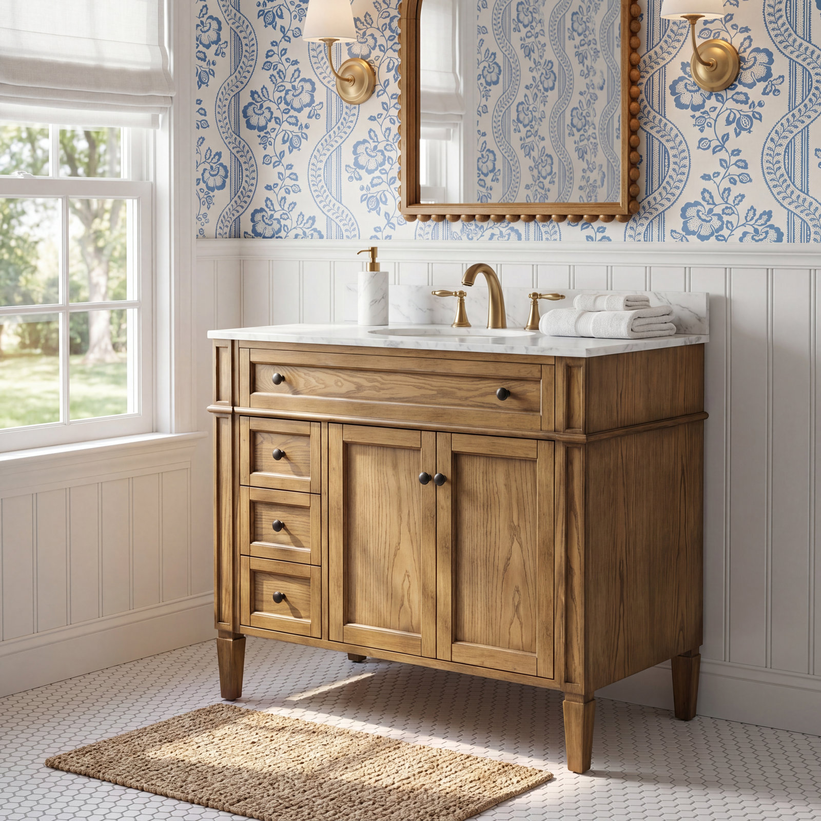 Rivers 40" Free-Standing Single Bathroom Vanity Set with Marble Vanity Top, Driftwood