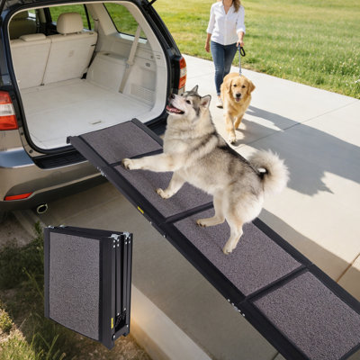 71" Extra Long Heavy Duty Folding Dog Ramp for Cars, SUVs & Trucks - 270 lbs Capacity, Non-Slip Carpet, Wide 19.7" Platform, Portable 4-Fold Design for Large Dogs, Joint-Friendly Pet Ramp for Bed & Sofa